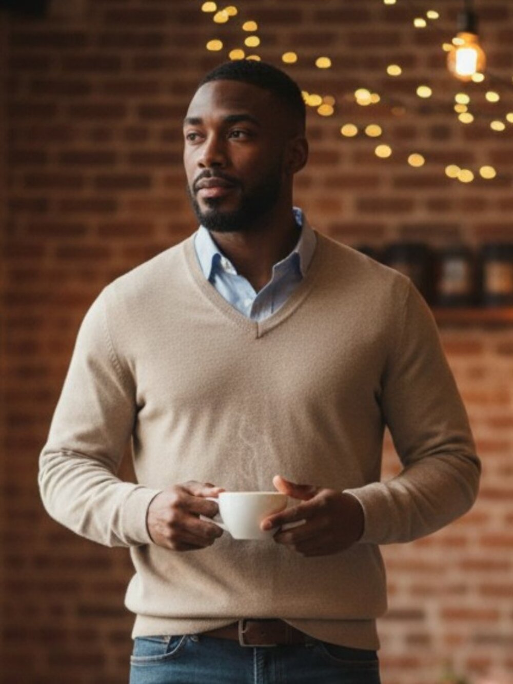 J.Crew Men's Tan Camel 100% Cotton Knit V-Neck Pullover Sweater Old Money sz S